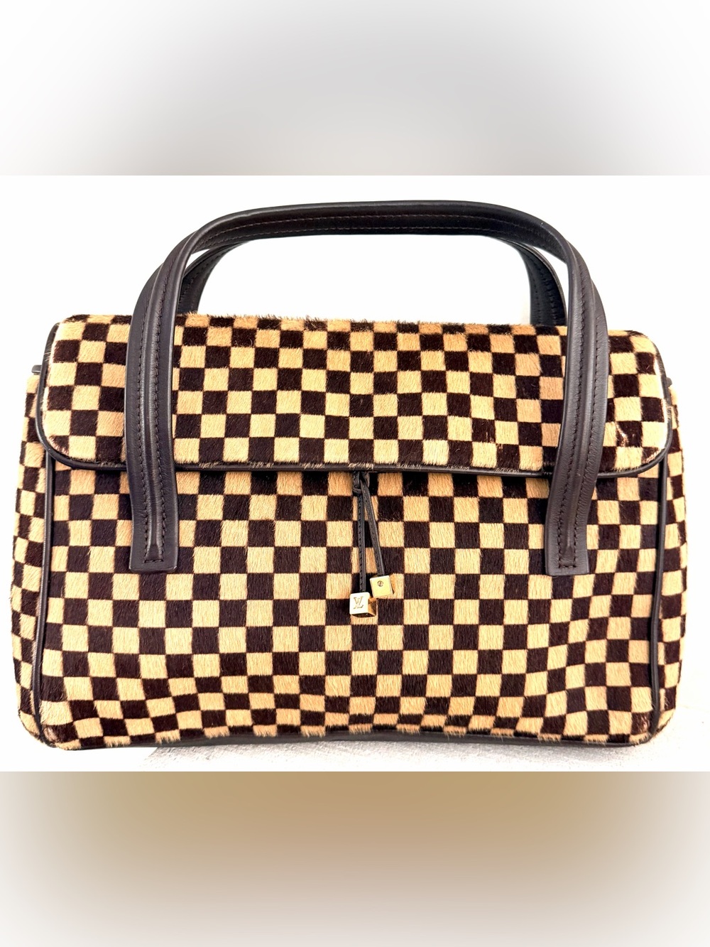 LOUIS VUITTON Damier Sauvage Lion M92131 Calf Hair Handbag Rare